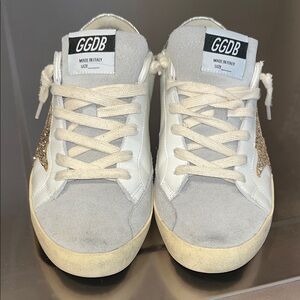 Golden Goose White and Gold Glitter Star Sneakers